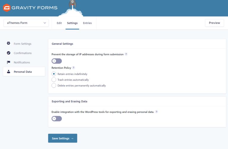 Gravity Forms dati personali