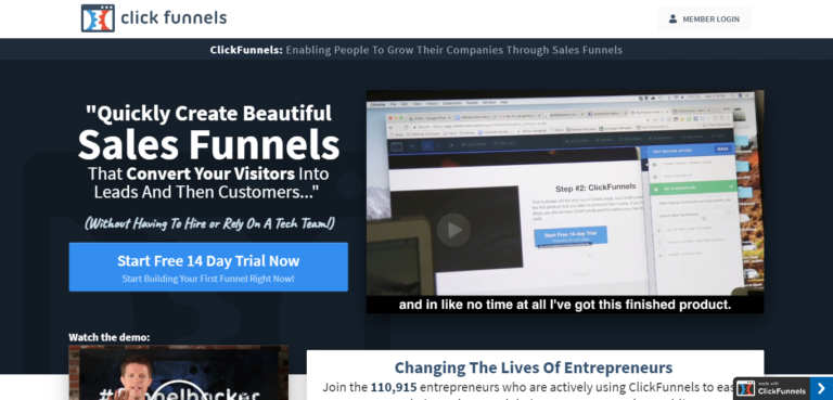 Pagina iniziale di ClickFunnels