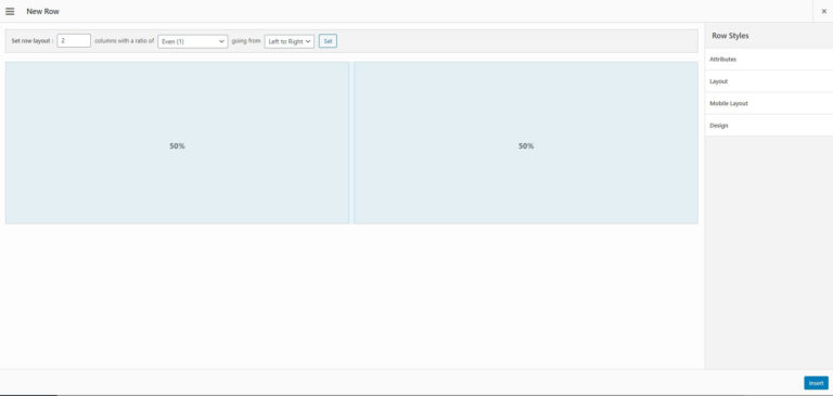 SiteOriginページビルダーの新しい行作成画面