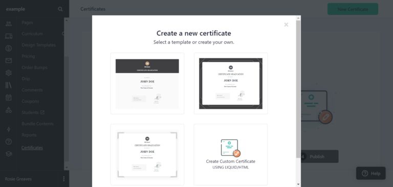 Teachable creați un nou certificat