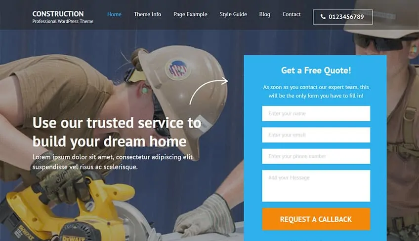 Construction-Landing-Page Бесплатная тема WordPress