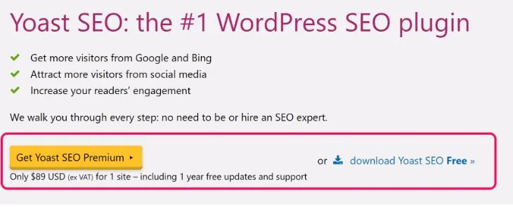 Dettagli sui prezzi del plugin Yoast SEO Premium per WordPress