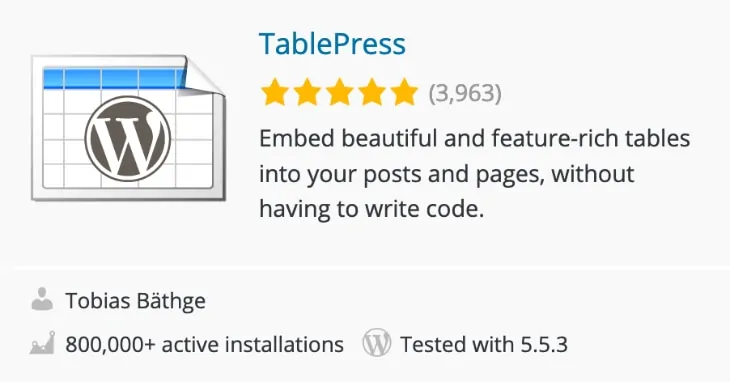 TablepressWordPressプラグイン