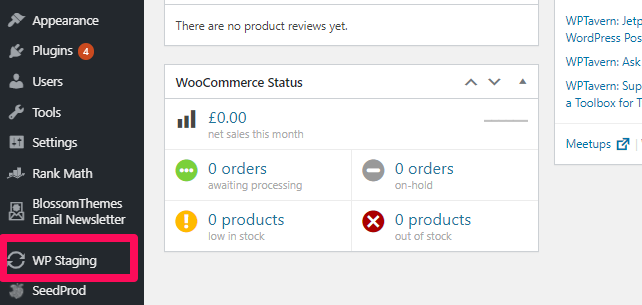Opzione di staging WP sulla dashboard