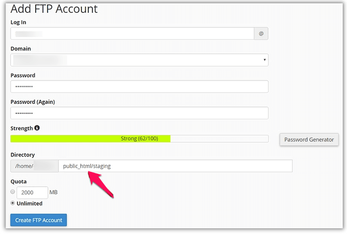come aggiungere dettagli nell'account FTP