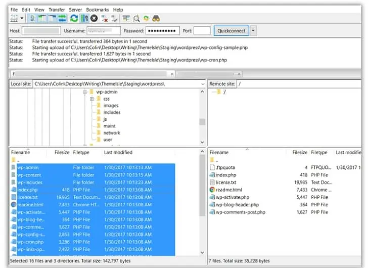 carica i file WP sull'account FTP