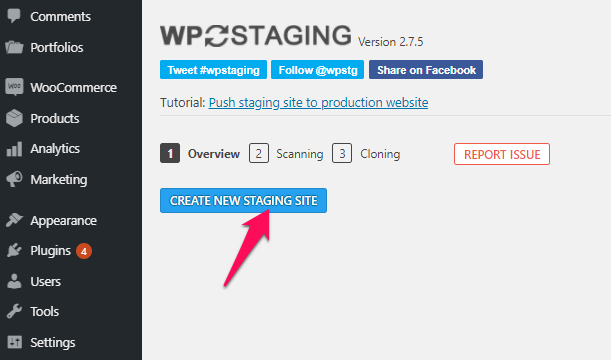 come creare un nuovo sito di staging