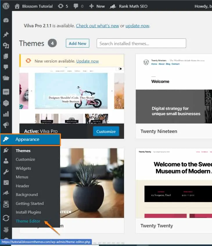 seleziona l'opzione Editor temi