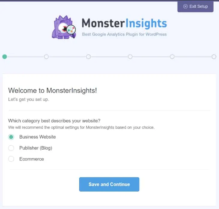 Pagina di benvenuto MonsterInsights