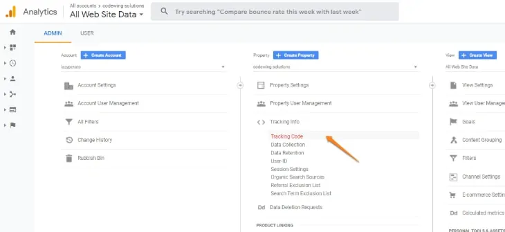 Codice di monitoraggio di Google Analytics