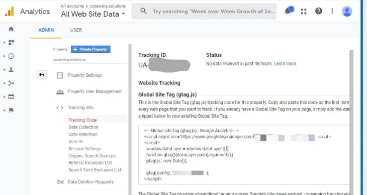 Codice di monitoraggio di Google Analytics