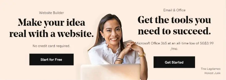 Homepage del fornitore di servizi di hosting di siti Web di GoDaddy