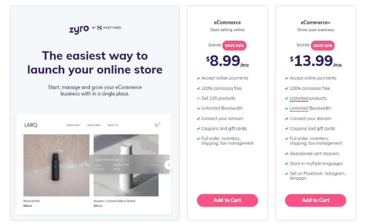 Hostinger WooCommerce Piano di hosting