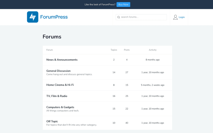Tema del forum WordPress di ForumPress