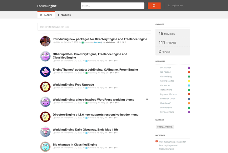 Tema del forum WordPress di ForumEngine