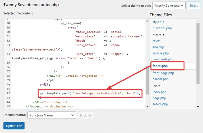 footer.phpを編集する