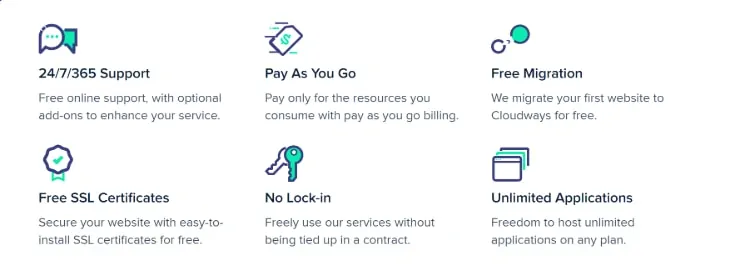 価格設定、サポート、安全性などに関連するCloudwaysの追加機能。