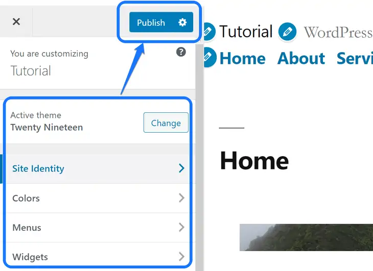 WordPressのページインターフェイスにカスタマイズ設定と[公開]ボタンを表示する