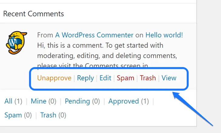 WordPressの作業領域でコメント関連の設定を強調表示する