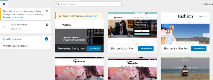 WordPressサイトにインストールされているすべてのテーマを表示する