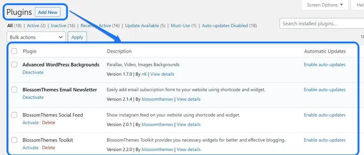 WordPressのインストール済みプラグインページですべてのプラグインを強調表示する