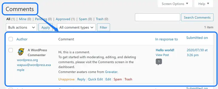 WordPressダッシュボードで受け取ったコメントを強調表示する