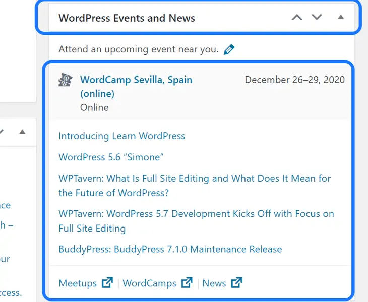 WordPressの作業領域に[イベントとニュース]セクションを表示する