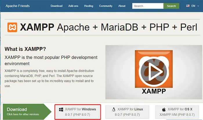 XAMPPをダウンロード
