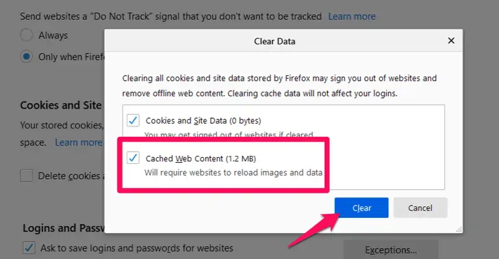 Svuota la cache di navigazione su Firefox