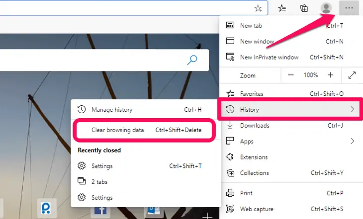 Opzione di cancellazione diretta dei dati di navigazione su Edge