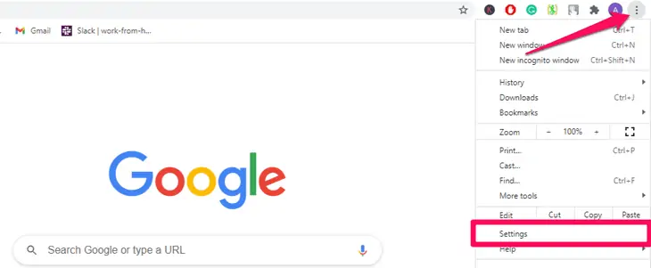 Vai alle impostazioni su Chrome