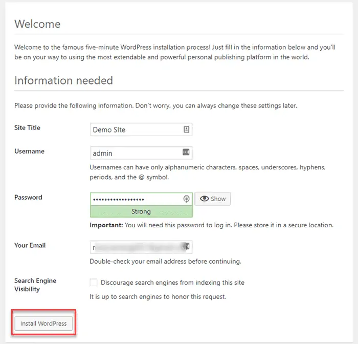 Instalasi WordPress selesai