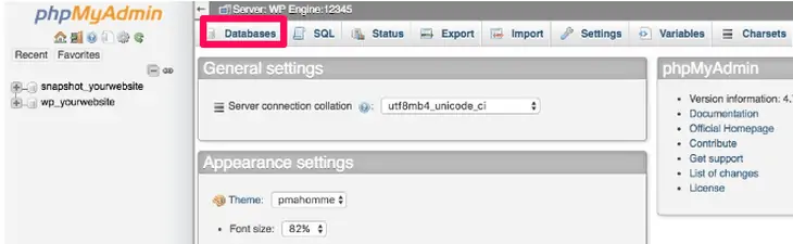 phpmyadminデータベース