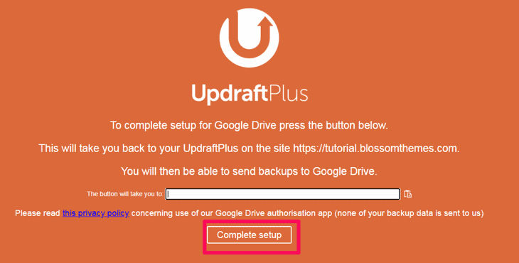 updraftplusのセットアップが完了しました