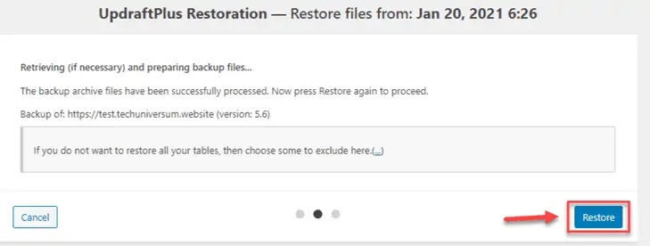 updraftplusバックアップの復元が完了しました