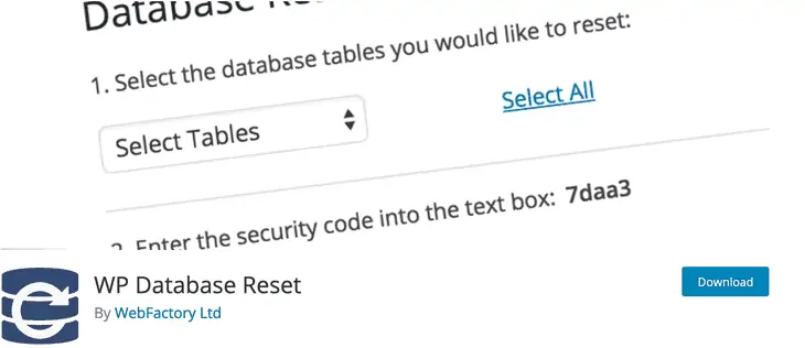 WP Database Reset plug-in do batabase