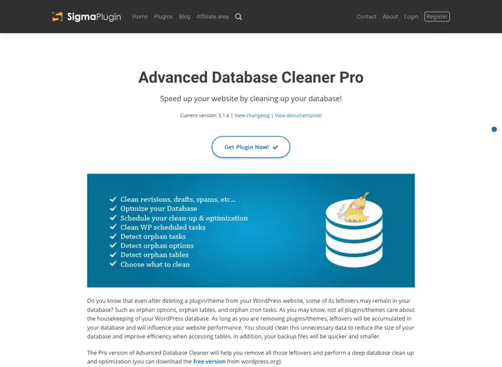 Limpador de banco de dados avançado Plugin de banco de dados WordPress