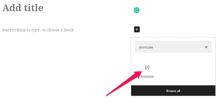 Hinzufügen eines Shortcode-Blocks im Editor