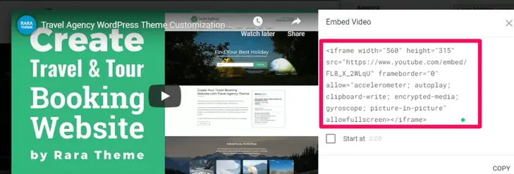 Kopieren Sie den Einbettungscode für das Video