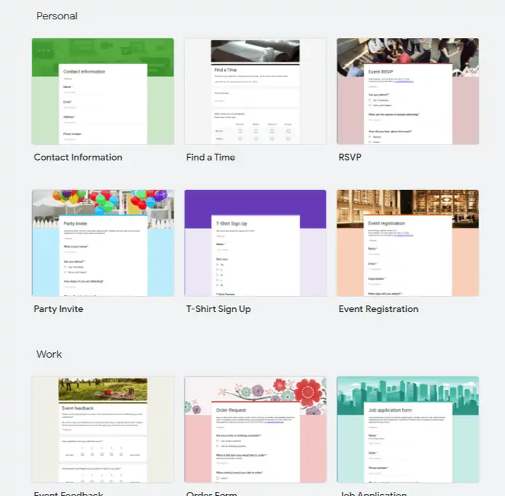 berbagai template Google Form