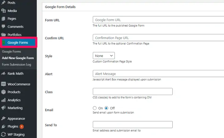 Plugin formulir Google