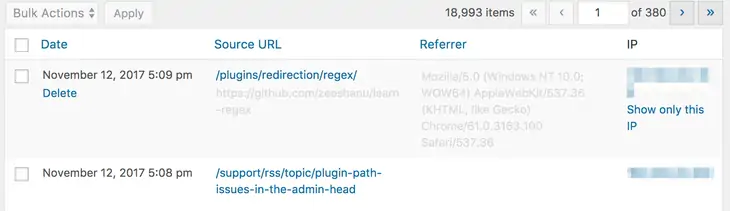Registros de redirecionamento