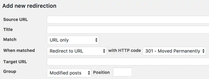 configuração de redirecionamento