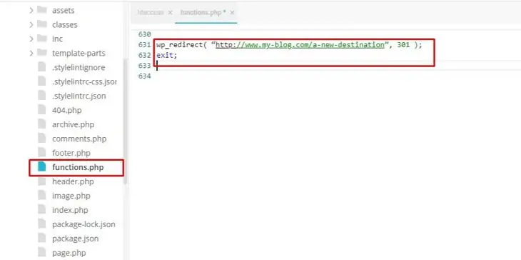 adicionando redirecionamento em functions.php