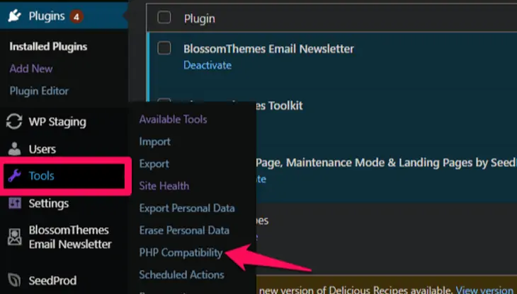Buka opsi kompatibilitas PHP di dasbor