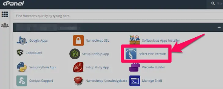 memilih versi PHP di cPanel