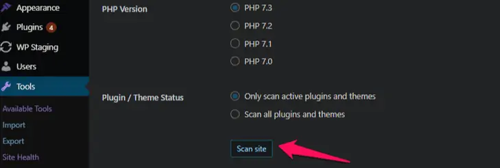 Pindai situs untuk kompatibilitas PHP