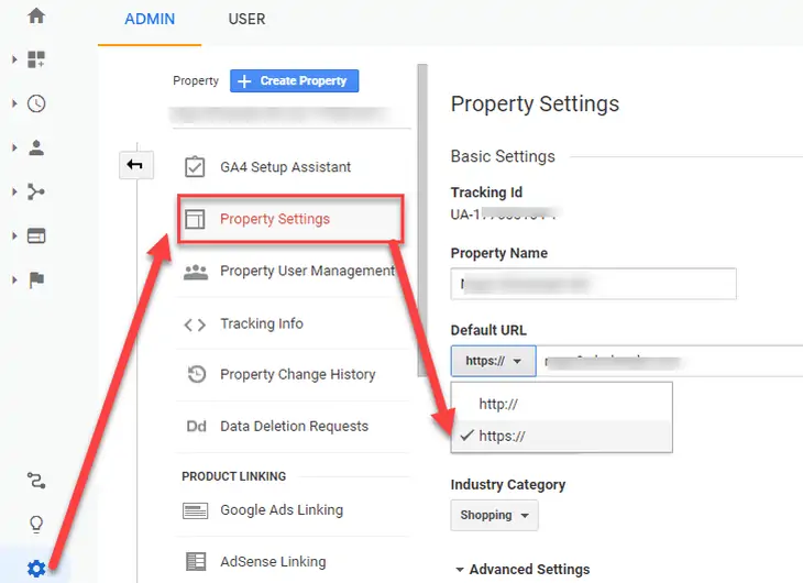 atualizando a propriedade do Google Analytics para HTTPS