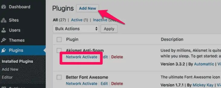 tambahkan plugin baru dan aktifkan jaringan