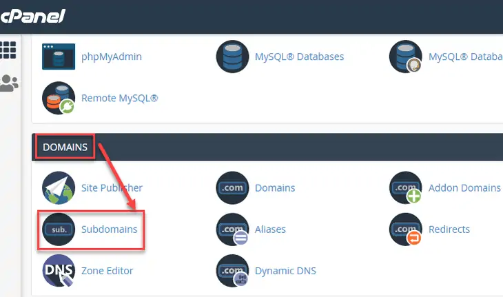 buka opsi subdomain di cPanel